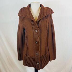 Vintage CELINE Paris Michael Kors Era Brown Wool Button Front Cardigan Size M